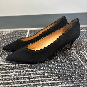 Talbots kitten heels leather suede black Scalloped size 9N